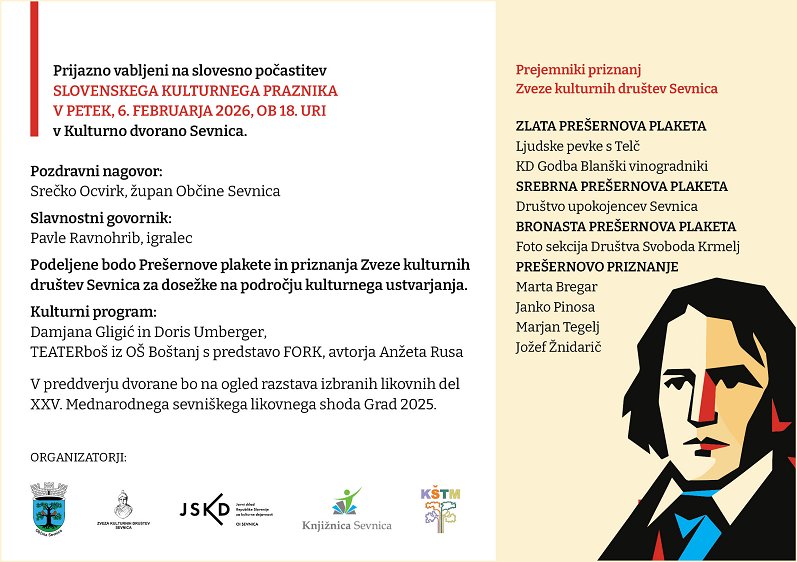 Vabilo na osrednjo slovesnost ob kulturnem prazniku 2026